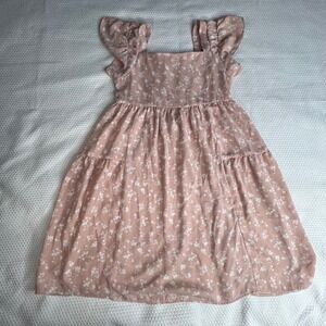 Girls Blush Pink Floral Print Square Neck Ruffle Sleeve Sz12 Dress Cottagecore